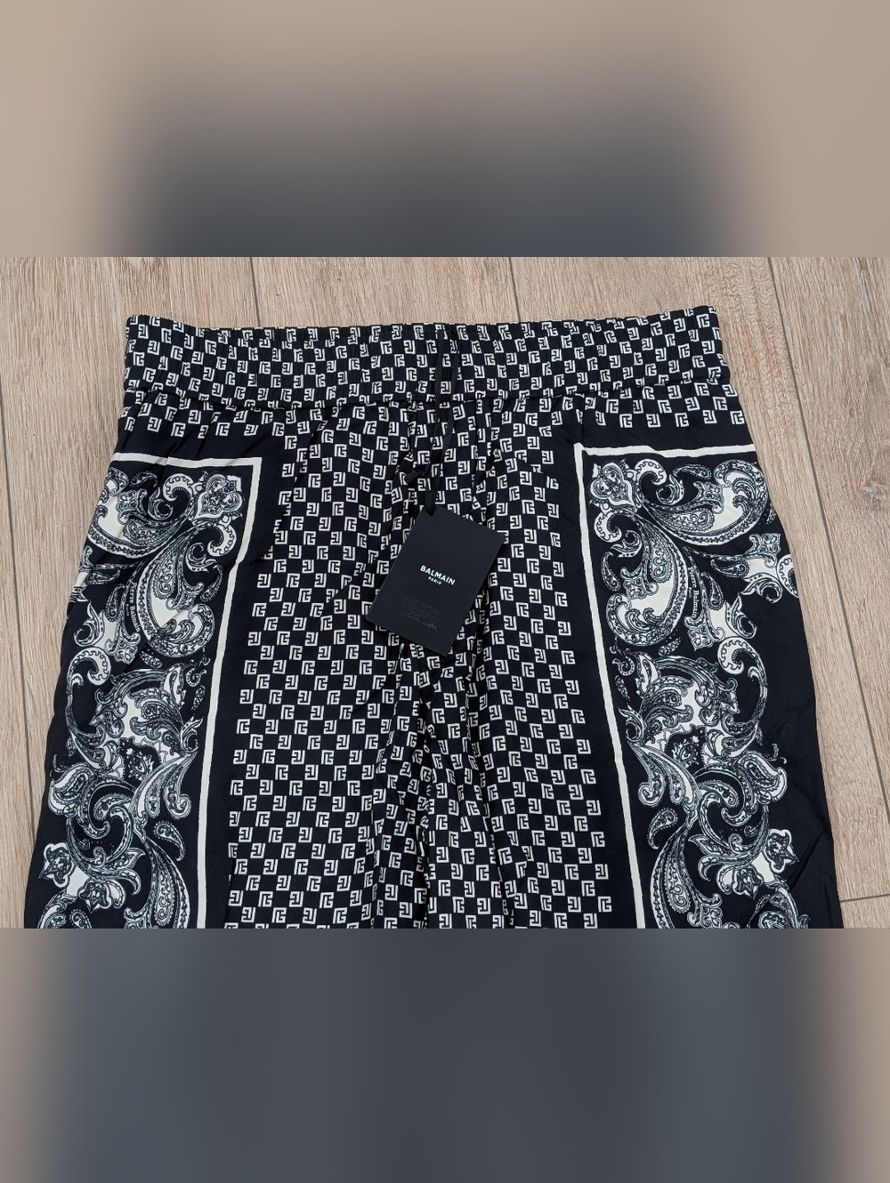 $1680 Mens BALMAIN Mini Monogram Paisley Jogger Pants Black/White 50 US 34 - Picture 2 of 10